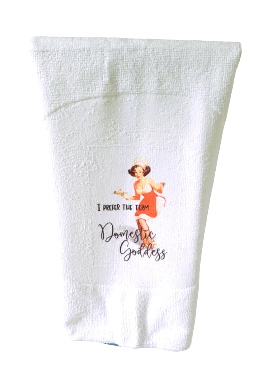 Kitchen Hand Towel. Hand Towel. Gift. Gag Gift. Vintage Print. "I Prefer The Term Domestic Goddess"