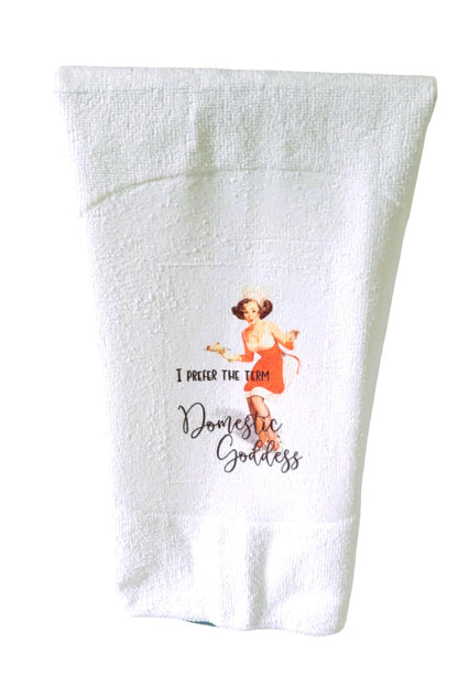 Kitchen Hand Towel. Hand Towel. Gift. Gag Gift. Vintage Print. "I Prefer The Term Domestic Goddess"