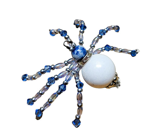 Beaded Spider. Spider. Spider Ornament. Spider Decor. White Blue Silver. Christmas Spider