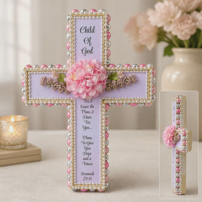 Floral Wooden Cross Keepsake | Child of God Baptism Home Decor | Christening | Confirmation | Religious Gift | Wall Decor